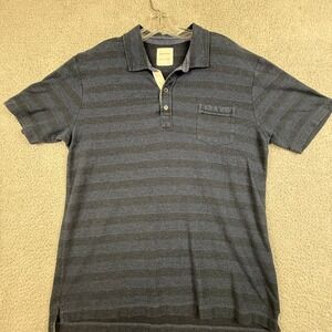 Billy Reid Mens XXL Polo Shirt Striped Blue Gray‎ Short Sleeve Cotton Blend
